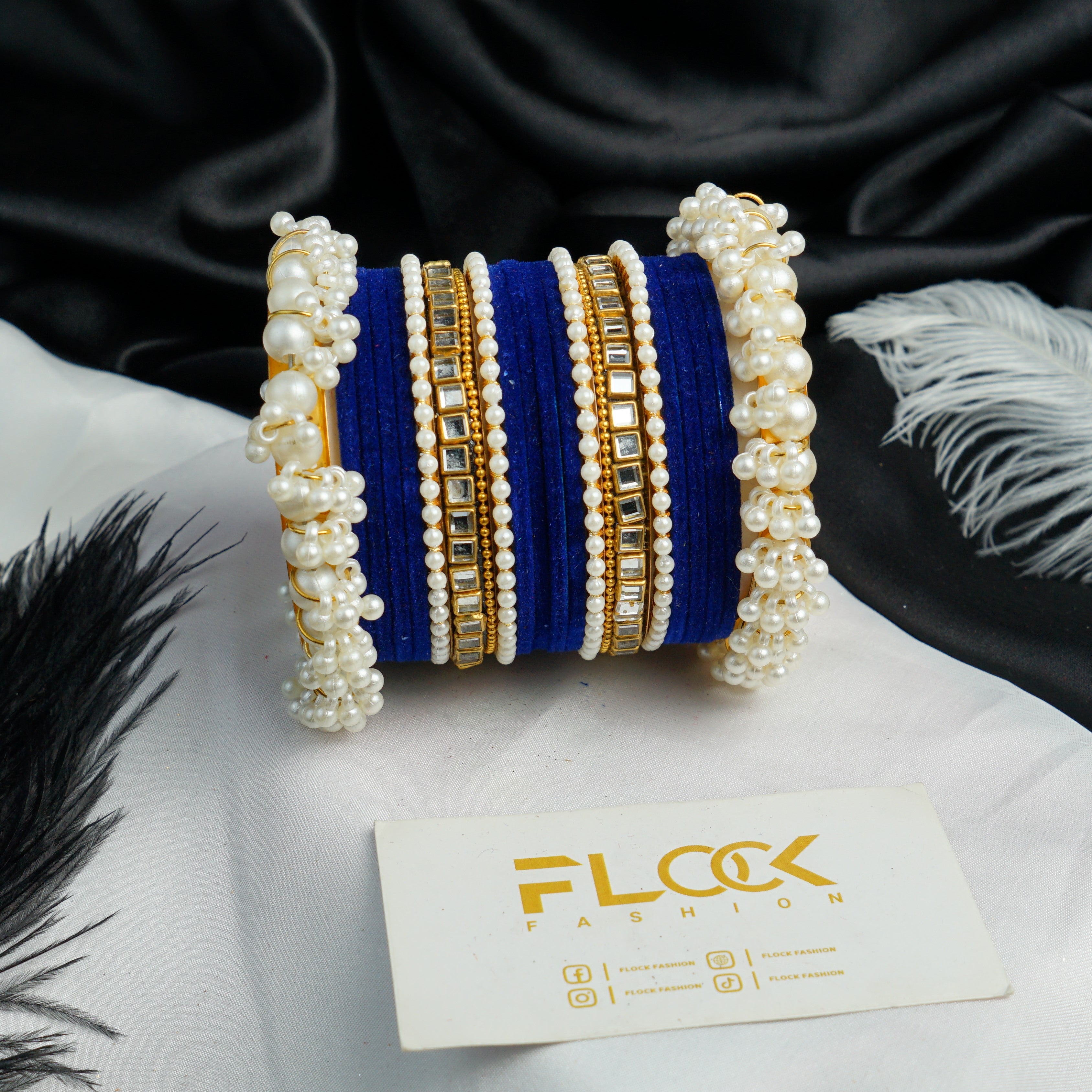 Pearl Kundan Velvet Bangle Set