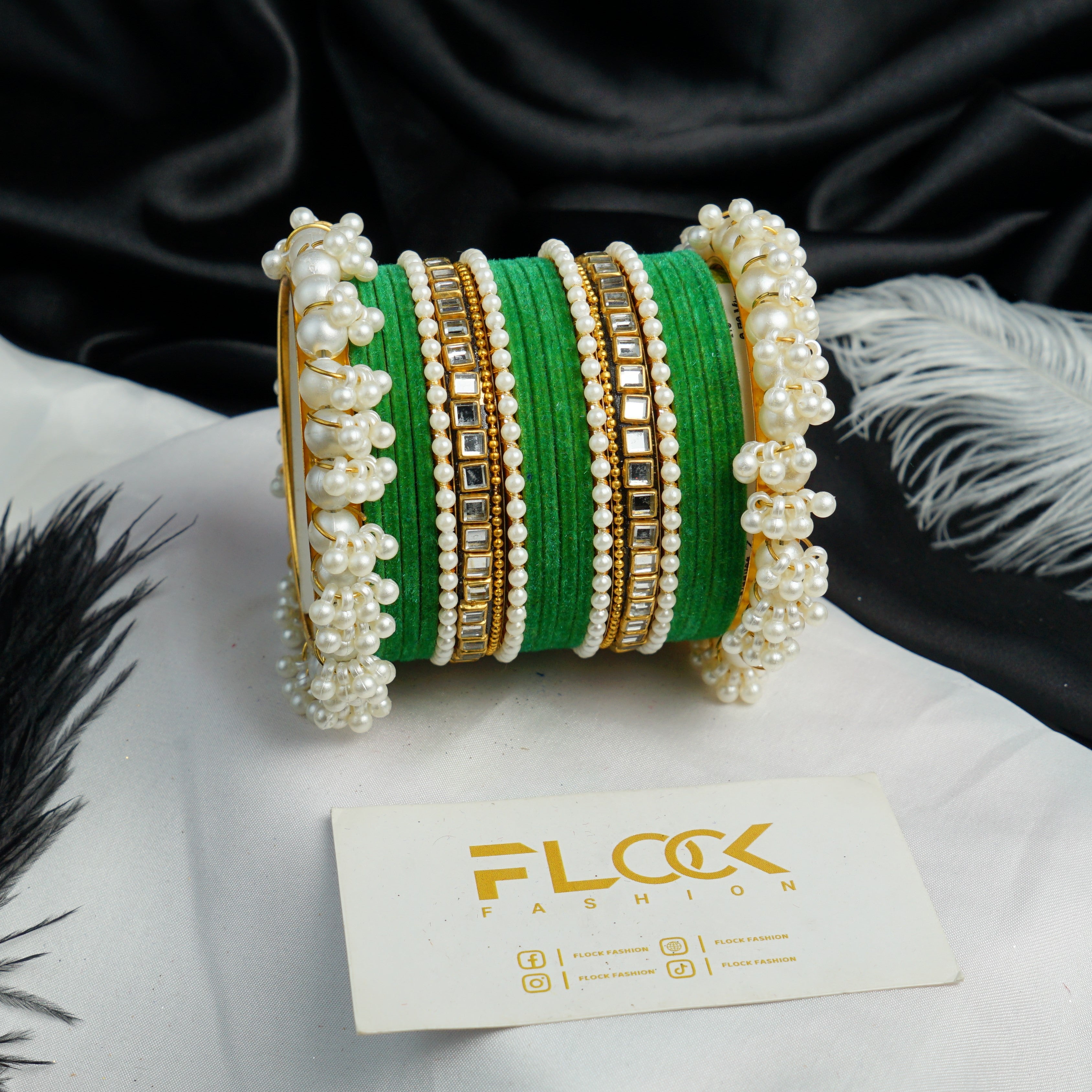 Pearl Kundan Velvet Bangle Set