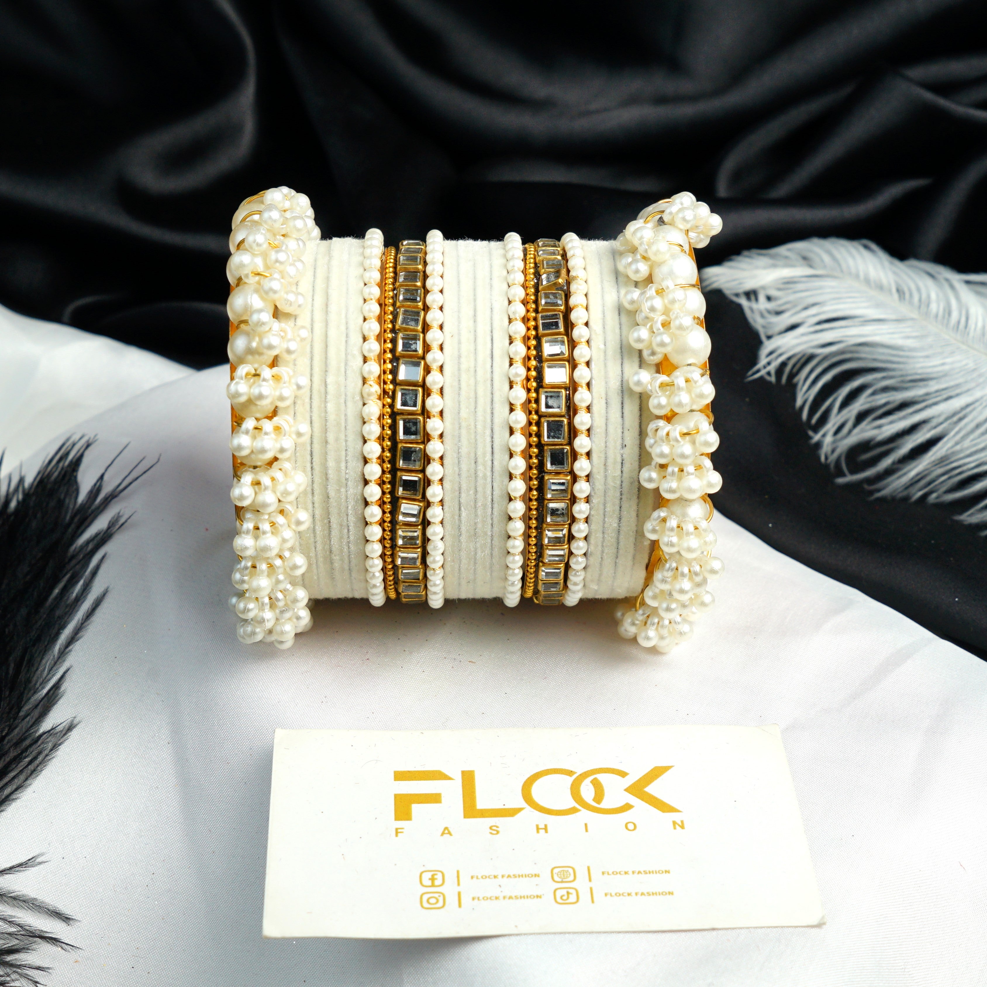 Pearl Kundan Velvet Bangle Set
