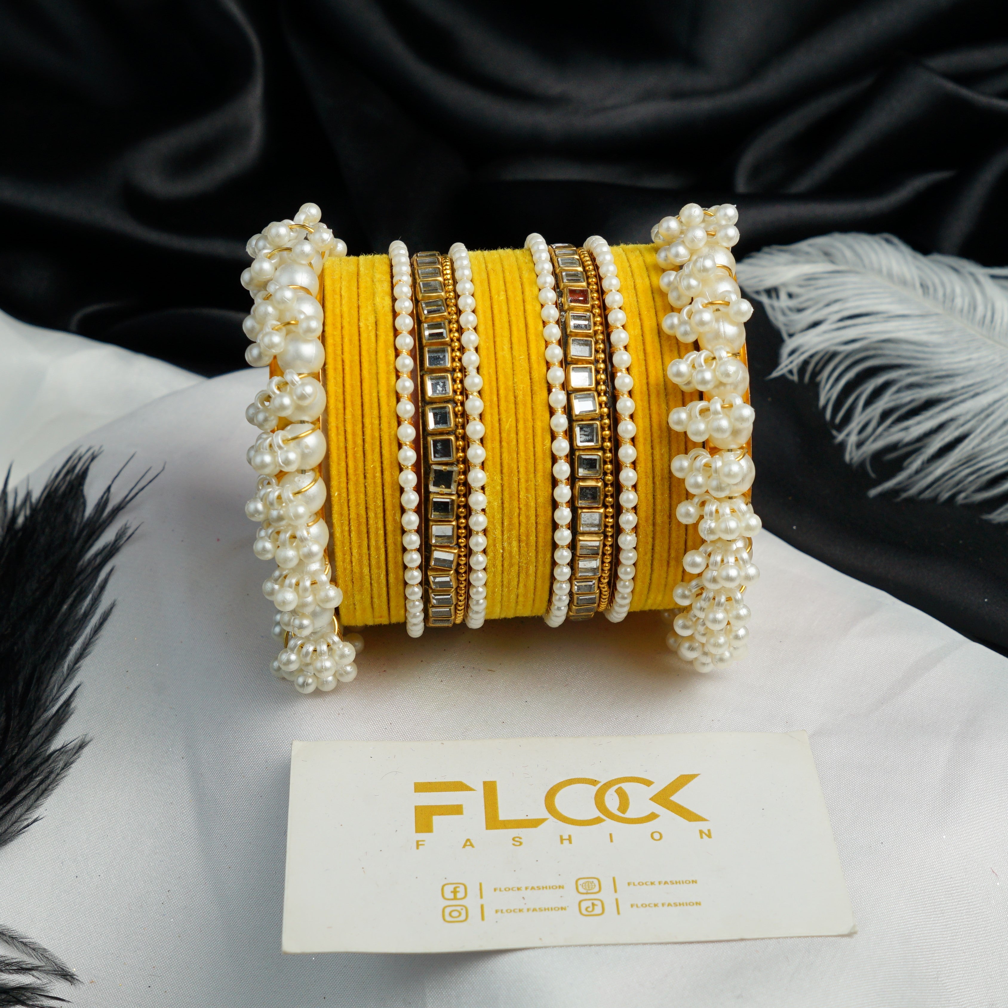 Pearl Kundan Velvet Bangle Set